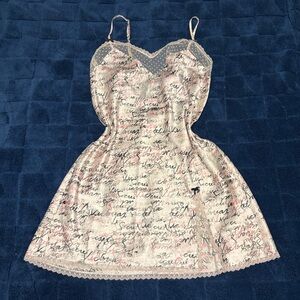 Victoria’s Secret Women Pink All-over Script Satin Babydoll Slip Dress